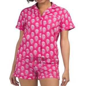 Mahagony Women’s Pink Short Pajama Set - Printed Short Sleeve Top & Shorts